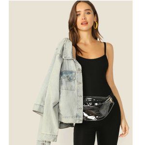 Form-Fitting Solid Cami Romper BLACK